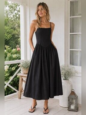 Camila Coelho Strappy Maxi Dress w/ v-waist in black~Large~Nordstrom $179 EUC